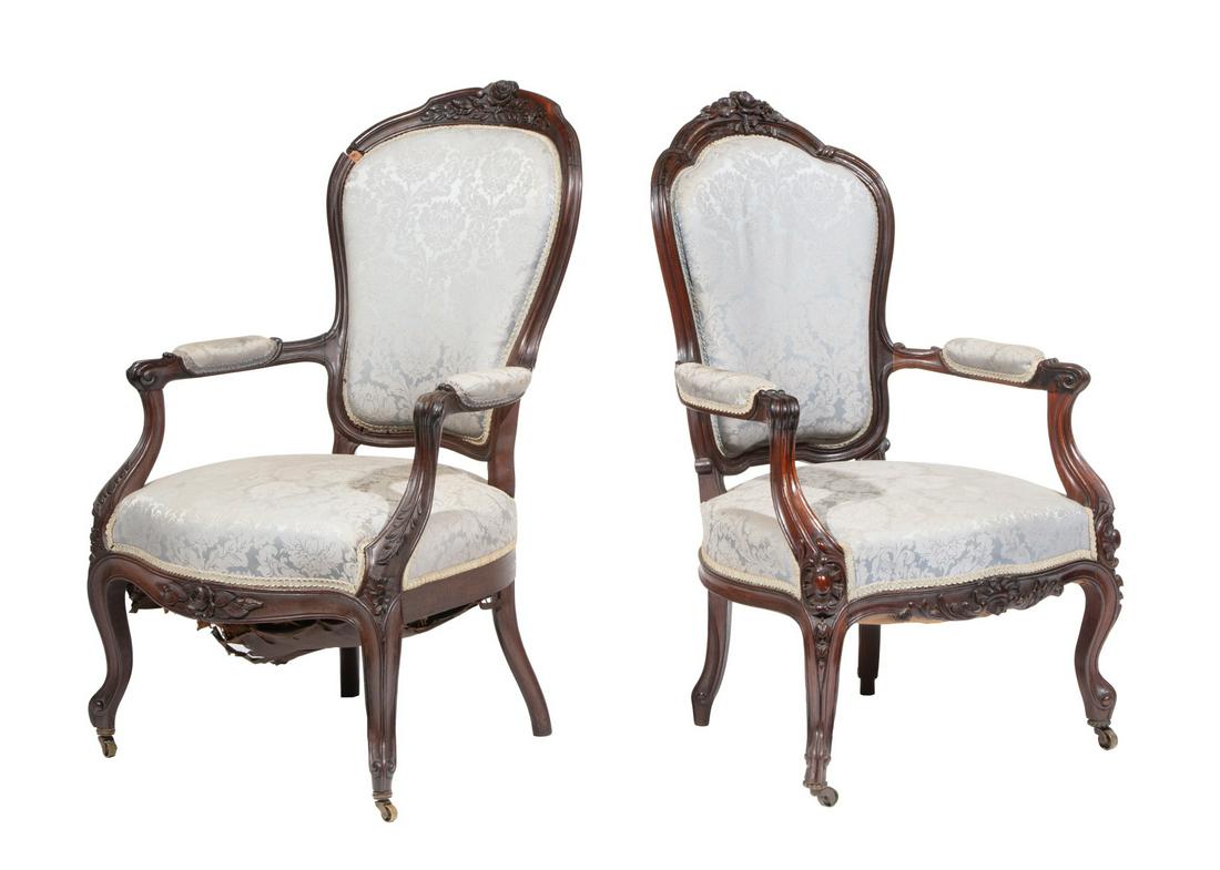 Two Louis XV-Style Carved Walnut Fauteuils (1 of 4)