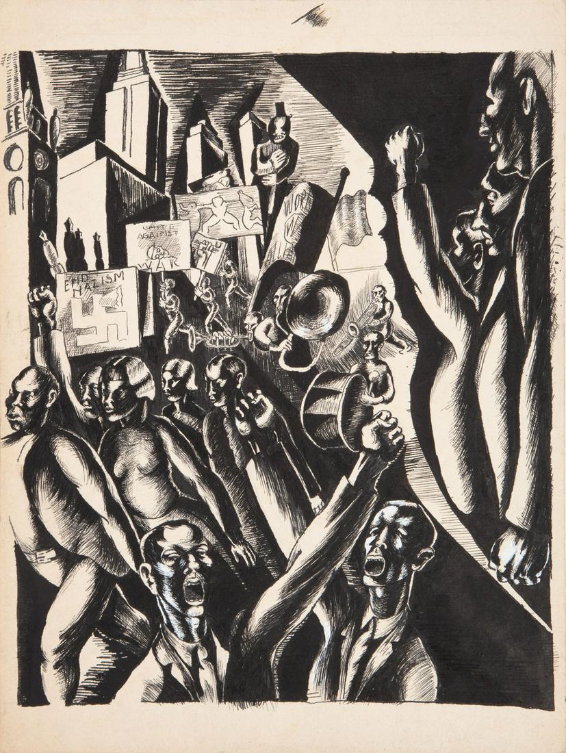 Alfred Statler (American, 1916-1984): Alfred Statler (American, 1916-1984), "End Nazism", pen and ink and gouache on paper, unsigned, 11 7/8 in. x 8 7/8 in., unframed. Condition: Overall good condition.