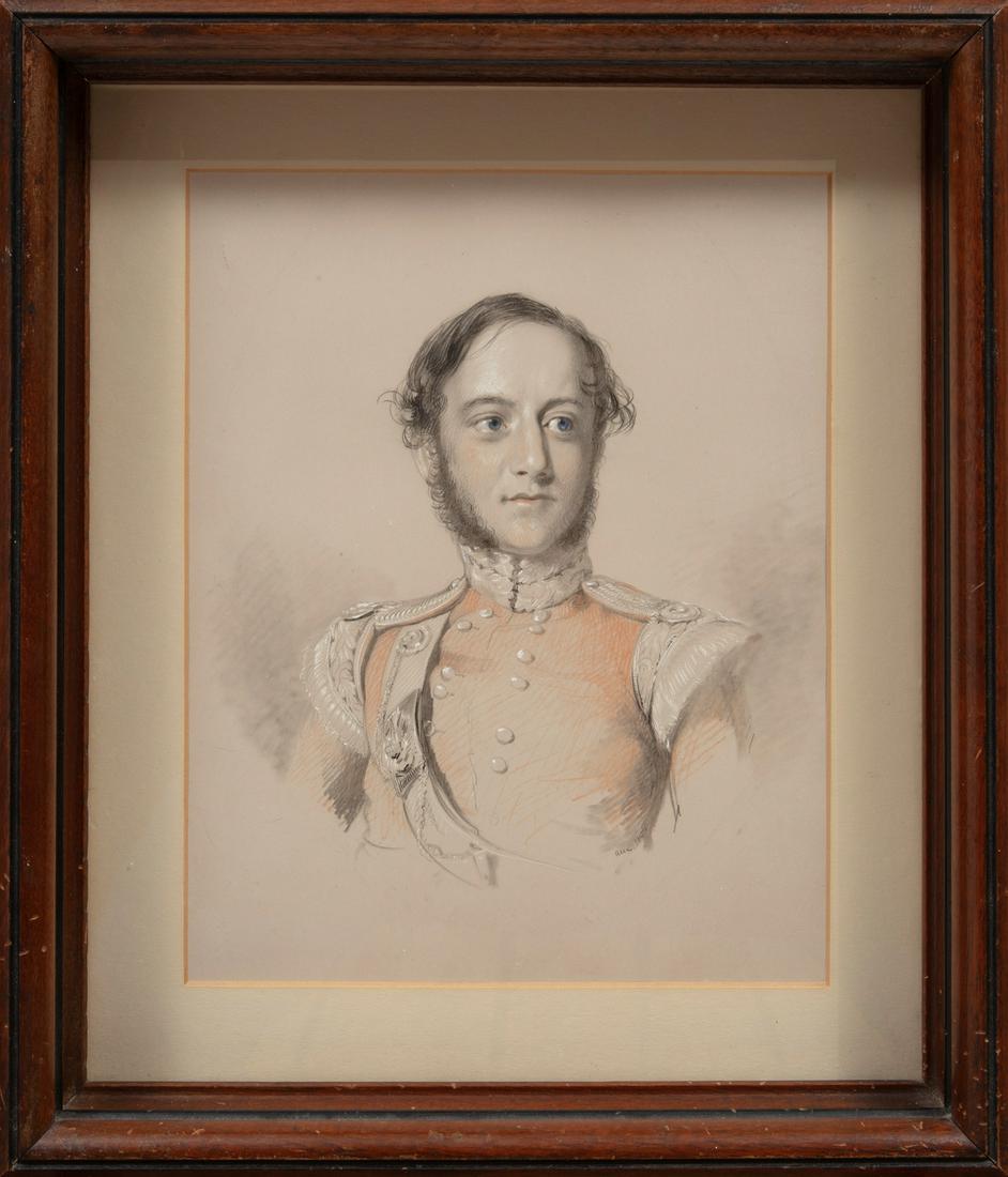 Continental School, 1851: Continental School, 1851, "Portrait of a Soldier", color pencil, pastel and graphite on paper, unsigned, pencil-dated lower right, 10 1/8 in. x 8 in., framed. Condition: Overall fair condition. Ext. F