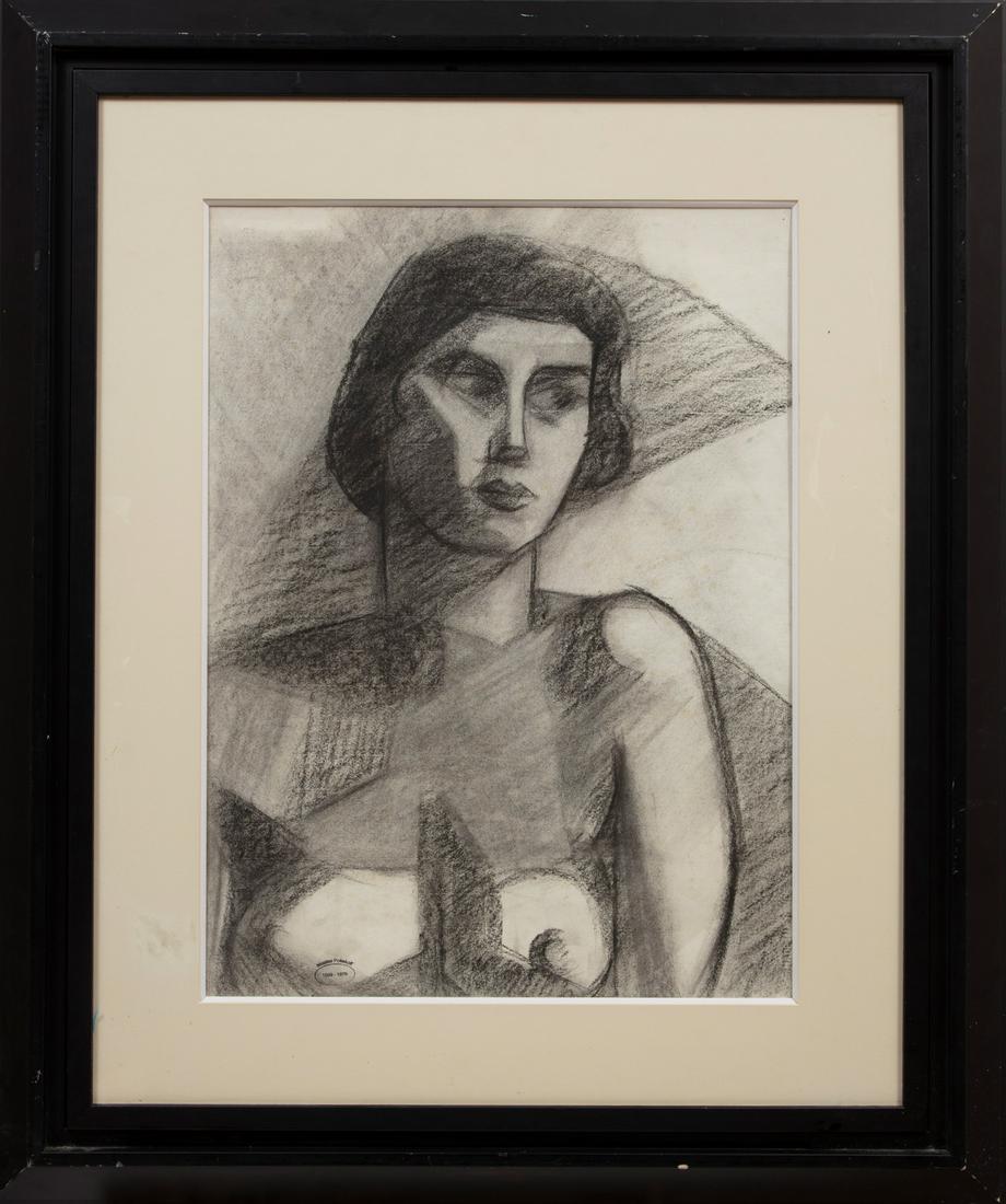 Nicolas Poliakoff (Ukranian, 1899-1976): Nicolas Poliakoff (Ukranian, 1899-1976), "Nude", charcoal on paper, artist stamp lower left, "Ingres d'Arches" watermark visible, 25 in. x 19 in., framed. Condition: Overall fair condition. Ext. Frame