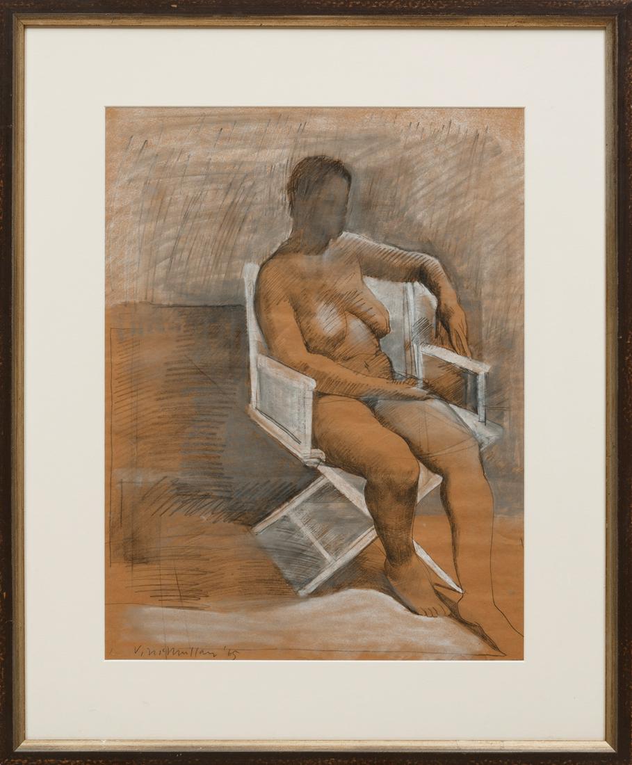 James McMullan (Canadian, b. 1934): James McMullan (Canadian, b. 1934), "Seated Nude", 1963, pastel on paper laid on board, signed and dated lower right, 24 in. x 18 in.; and "Seated Nude in Shadows", 1965, charcoal on paper, signed and