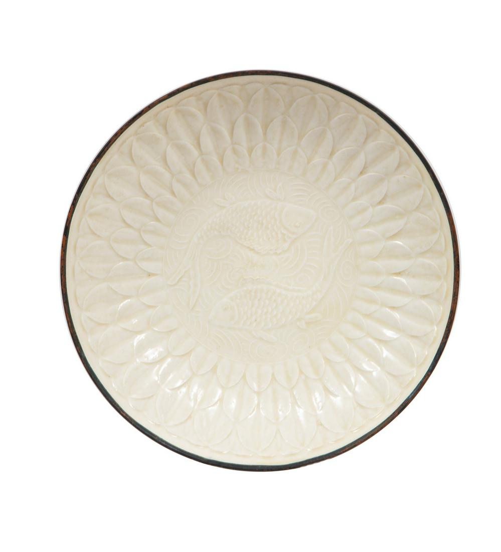 Chinese Ding-Style Ceramic 'Twin Fish' Dish (1 of 1)