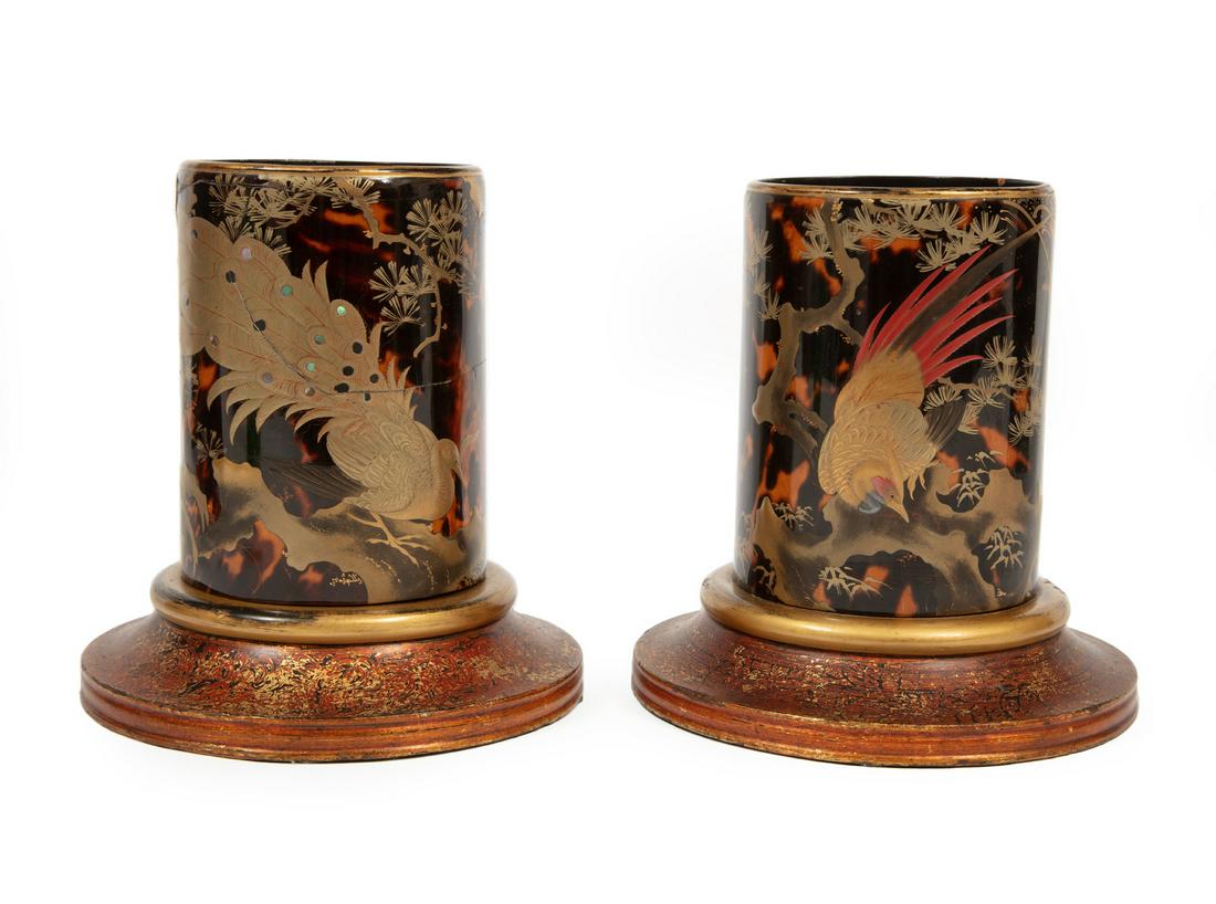 Japanese Hiramaki-e Lacquered Brush Pots (1 of 2)