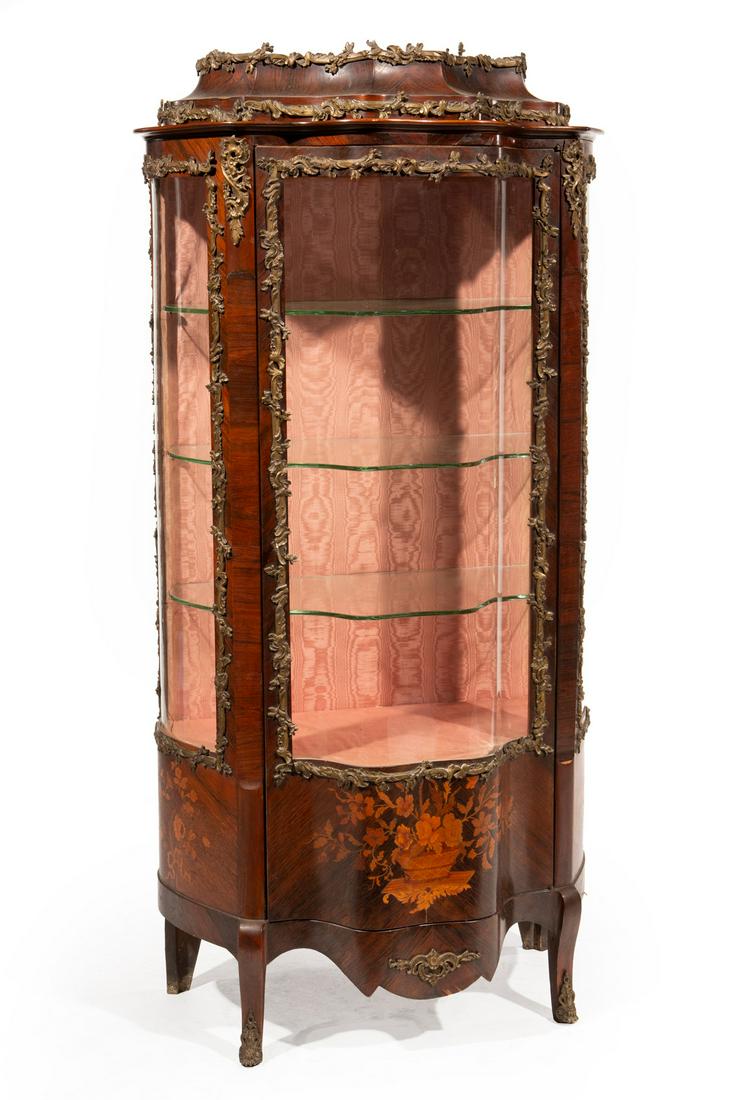 Louis XV-Style Marquetry Kingwood Vitrine Cabinet (1 of 5)