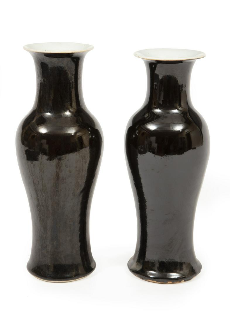 Chinese Mirror Black Porcelain Vases (1 of 2)