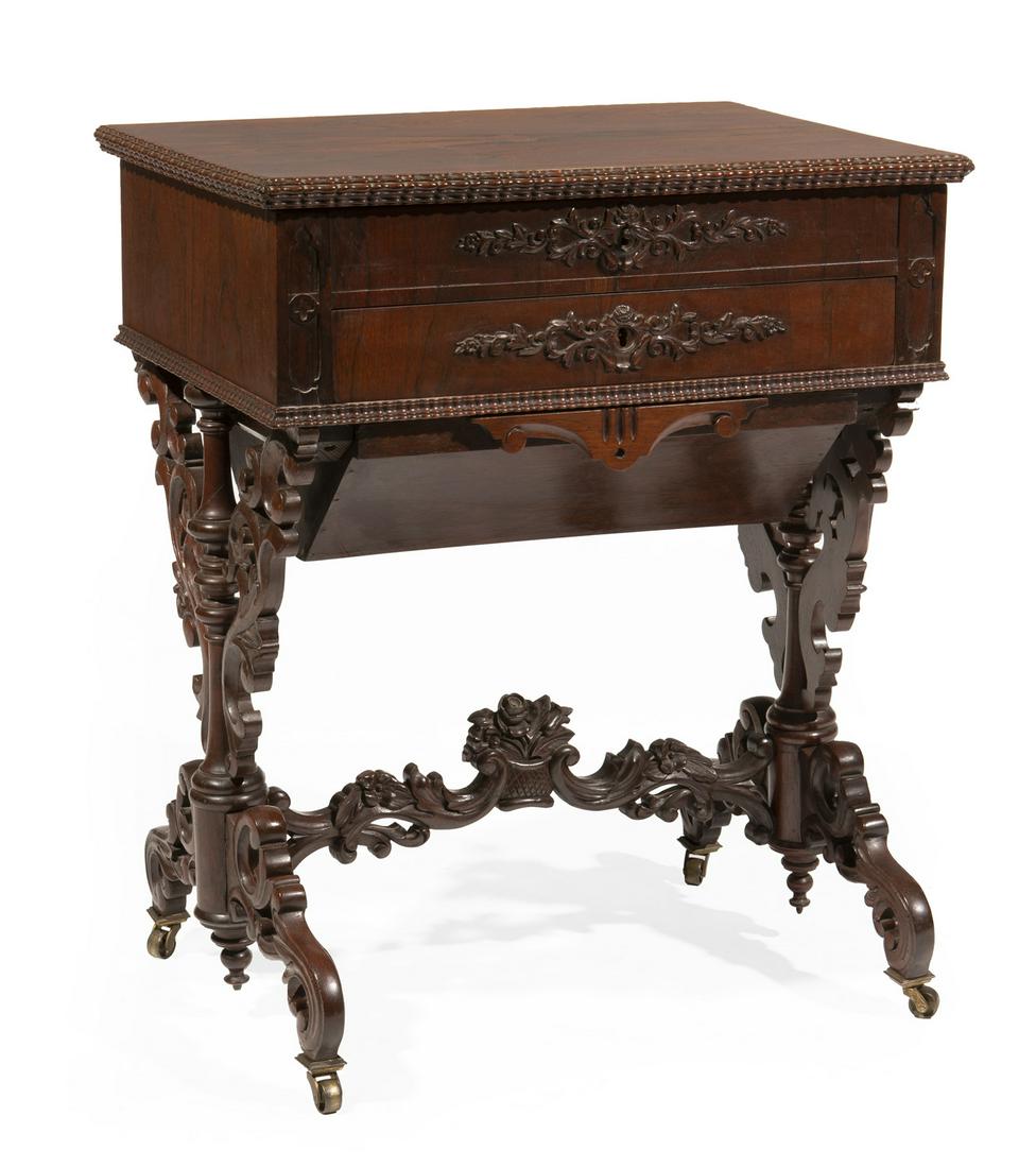American Rococo Carved Rosewood Sewing Table (1 of 4)