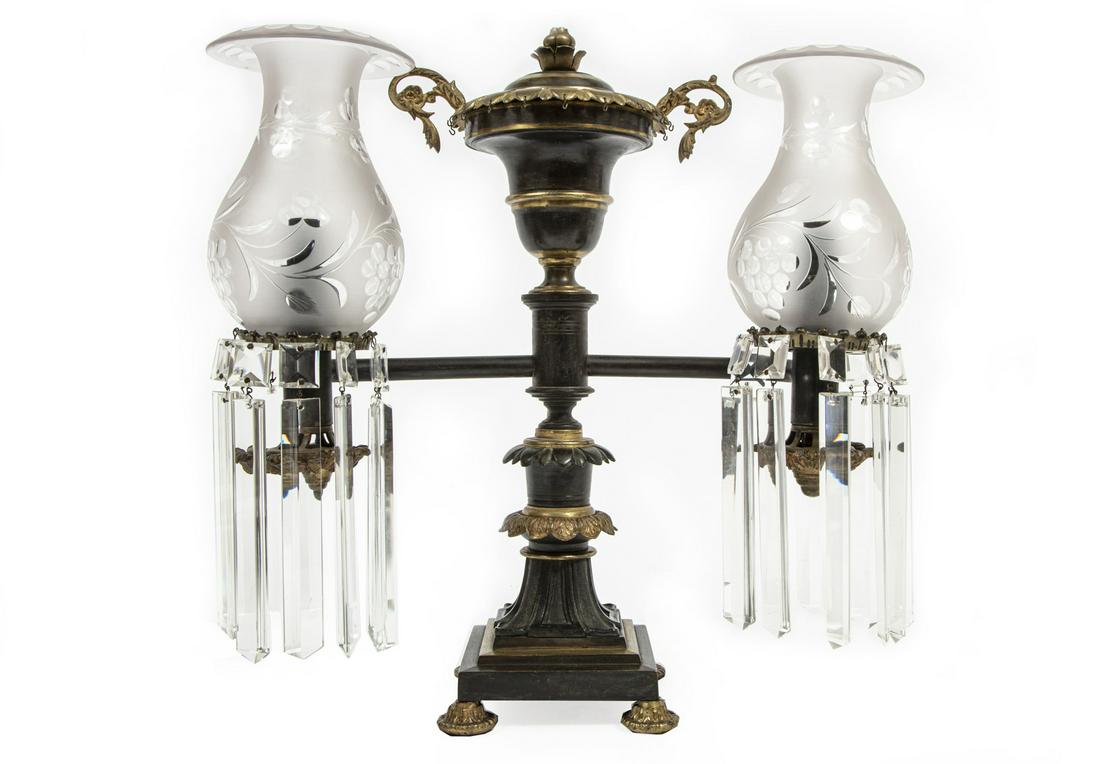 Patinated Bronze Two-Light Argand Lamp (1 of 4)