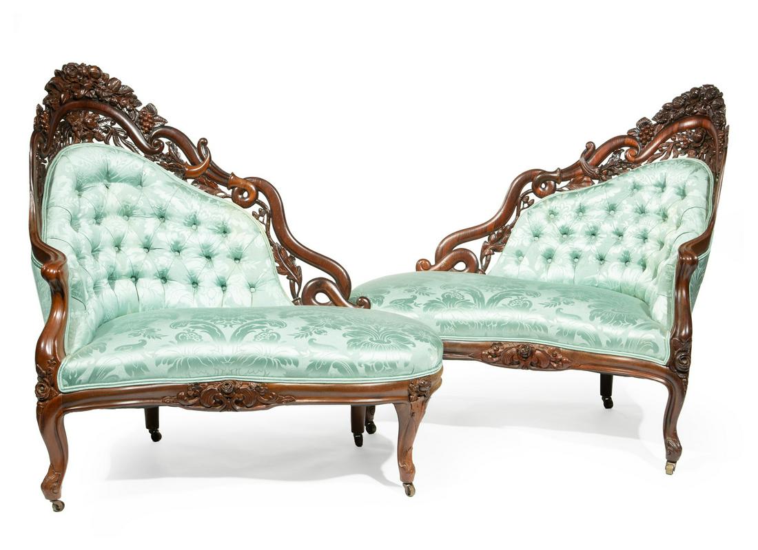 Pair Rosewood Meridiennes, attr. Belter (1 of 16)