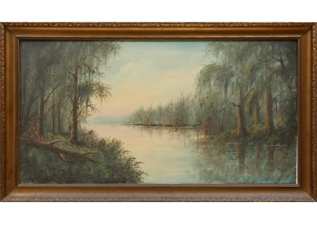William Ousley (American/Louisiana, 1866-1953): William Ousley (American/Louisiana, 1866-1953), "West Fork of Calcasieu River LA No. 541", 1931, oil on canvas, signed lower right, titled and inscribed "Spring" lower center, signed, titled, dated an