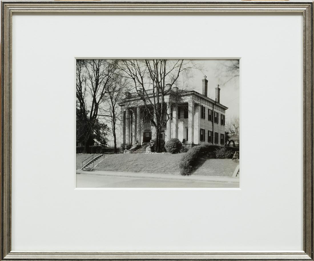 Walker Evans (American/Missouri, 1903-1975): Walker Evans (American/Missouri, 1903-1975), "Greek Revival House, From Across Street, Macon, Georgia", 1935 negative creation date, later print, gelatin silver print, unsigned, artist stamp and inscr