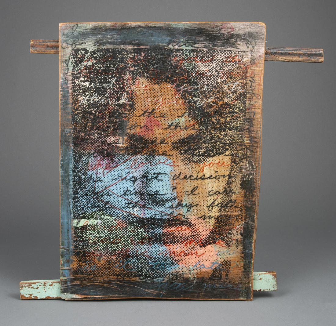 Peter Mars (American/Louisiana, b. 1959): Peter Mars (American/Louisiana, b. 1959), "The Right Decision", 1989, mixed media on board, signed lower right, signed, titled, artist stamp, numbered "0589" and inscribed en verso, 17 in. x 12 in., u