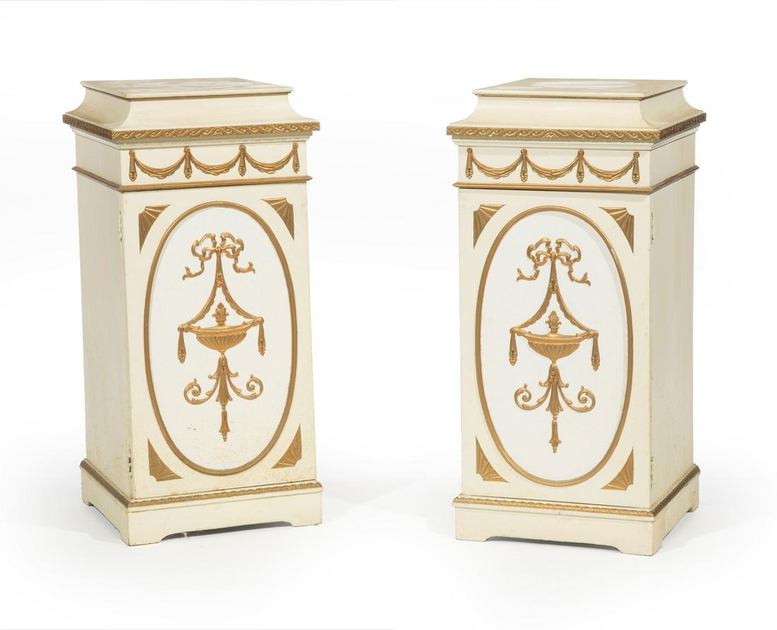 Adam-Style Painted and Parcel Gilt Pedestals (1 of 2)