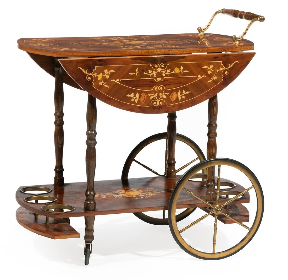 Continental Burl Walnut and Marquetry Bar Cart (1 of 3)