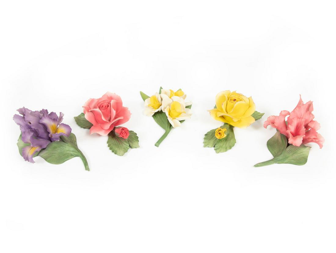 Five Capodimonte Polychrome Porcelain Flowers (1 of 4)