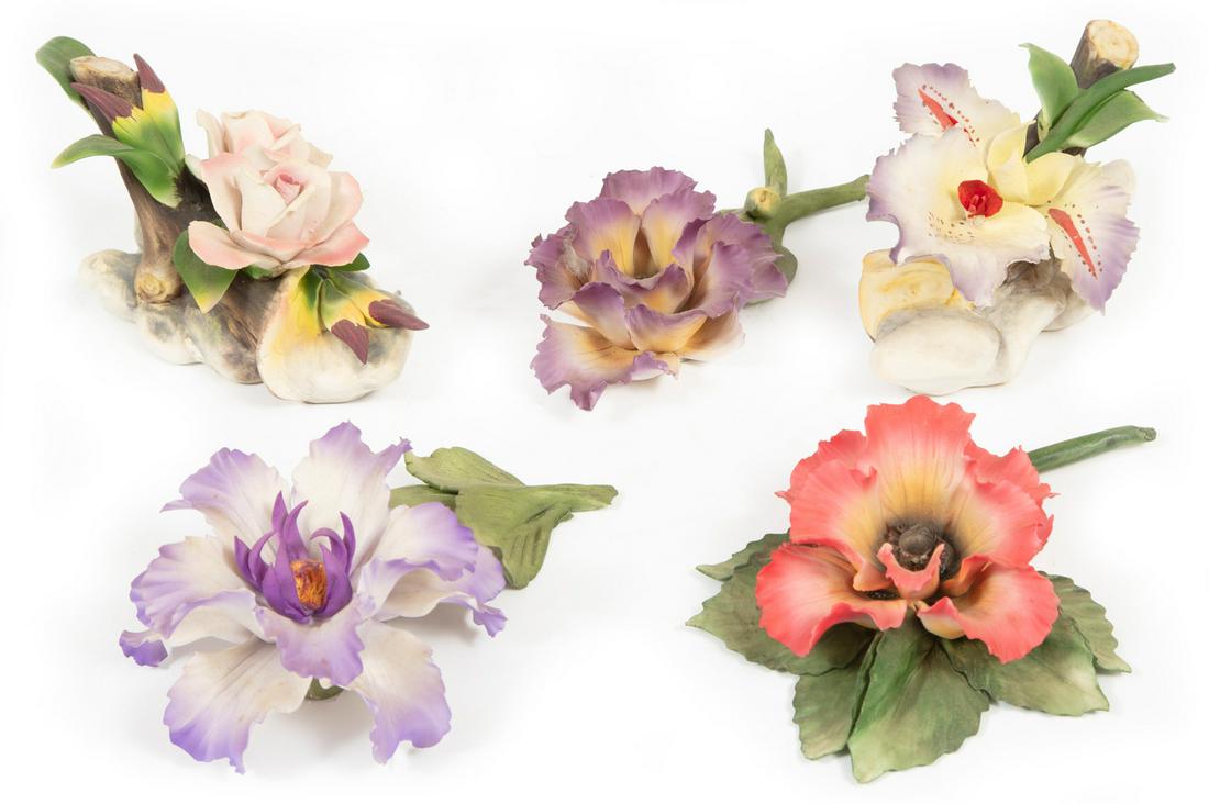 Five Capodimonte Polychrome Porcelain Flowers (1 of 3)