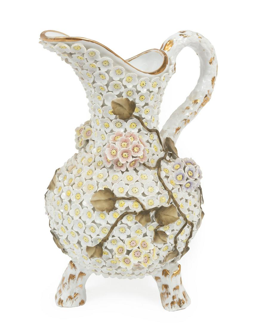 German Polychrome and Gilt Porcelain Footed Ewer (1 of 2)