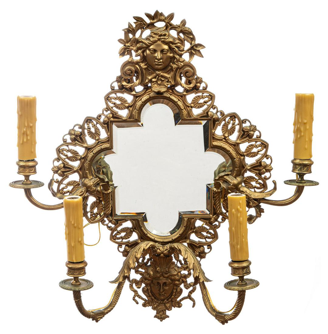 Pair Bronze Four-Light Mirrored Sconces (1 of 2)