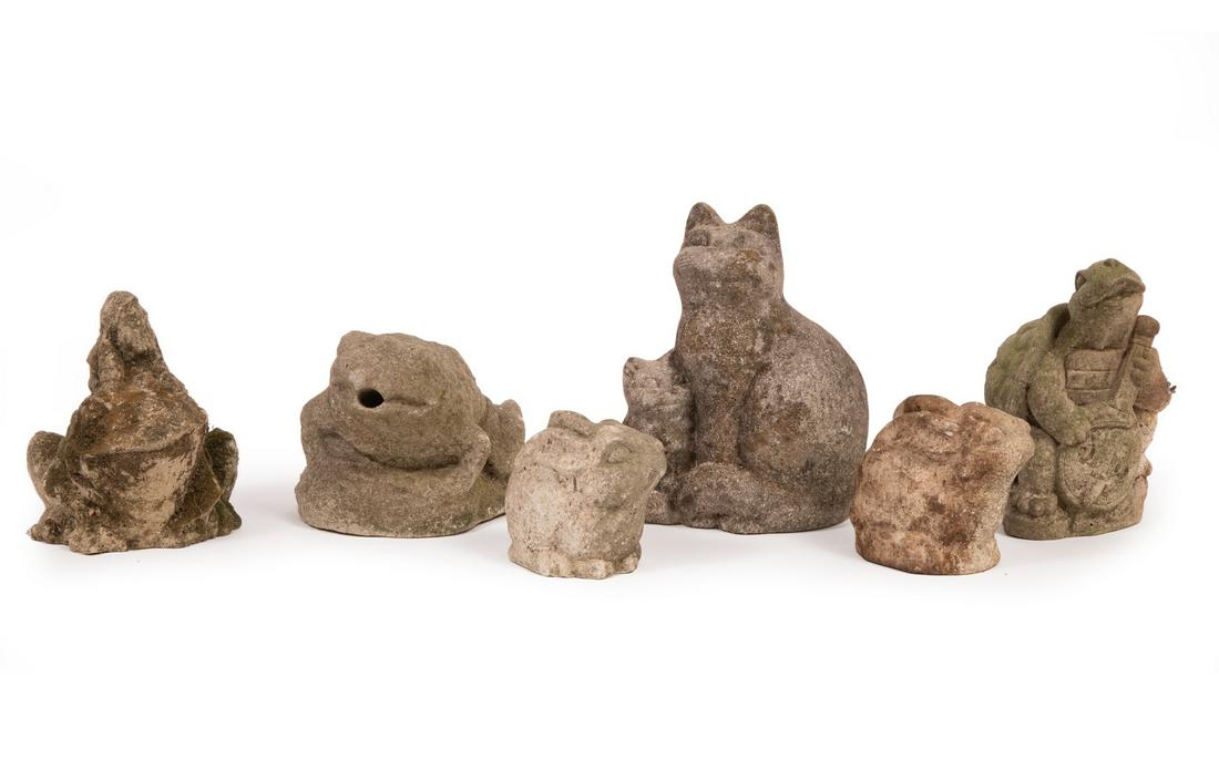 Group of Six Small Cast Stone Garden Figures (1 of 1)