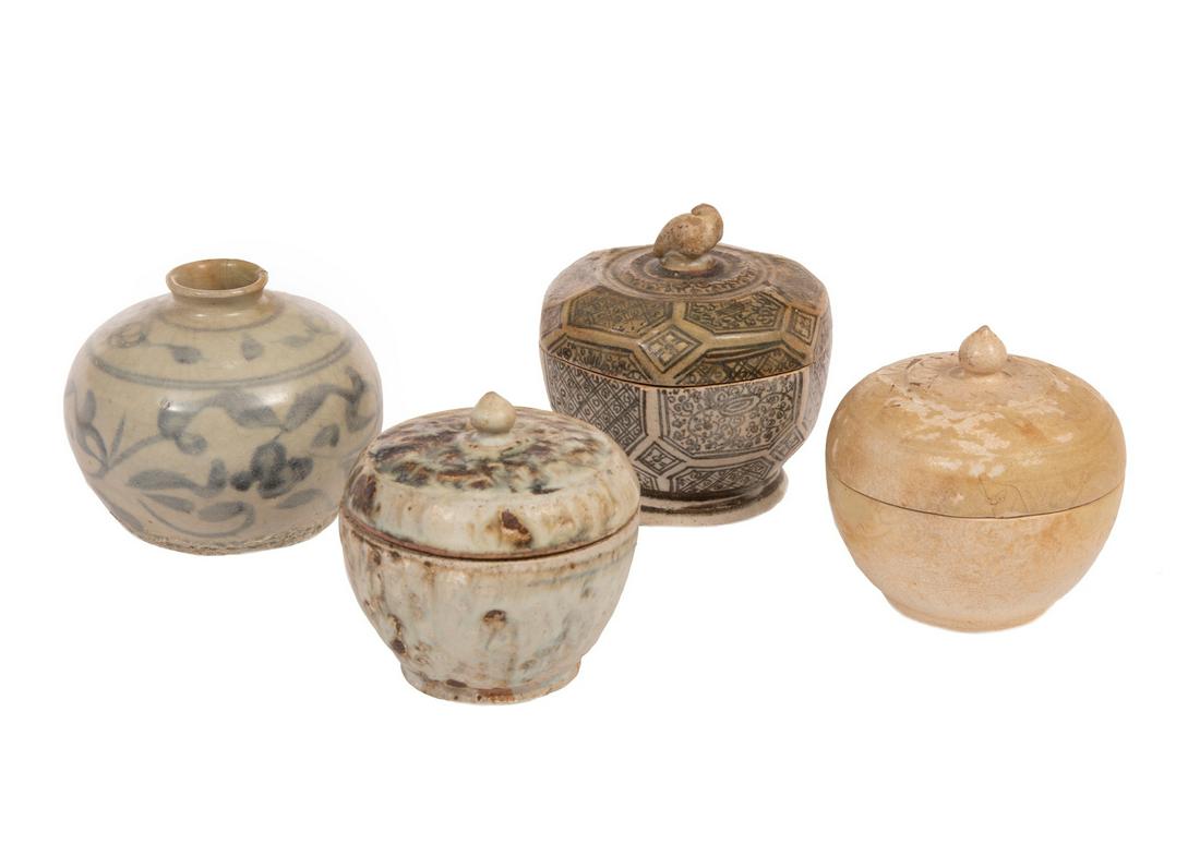 Three Antique Sawankhalok Pottery Covered Boxes (1 of 2)