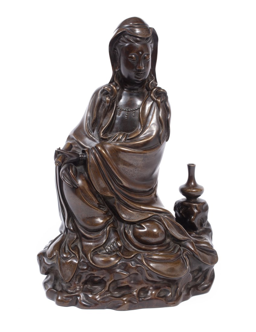 Chinese Silver Inlaid Bronze Figure of Guanyin (1 of 5)