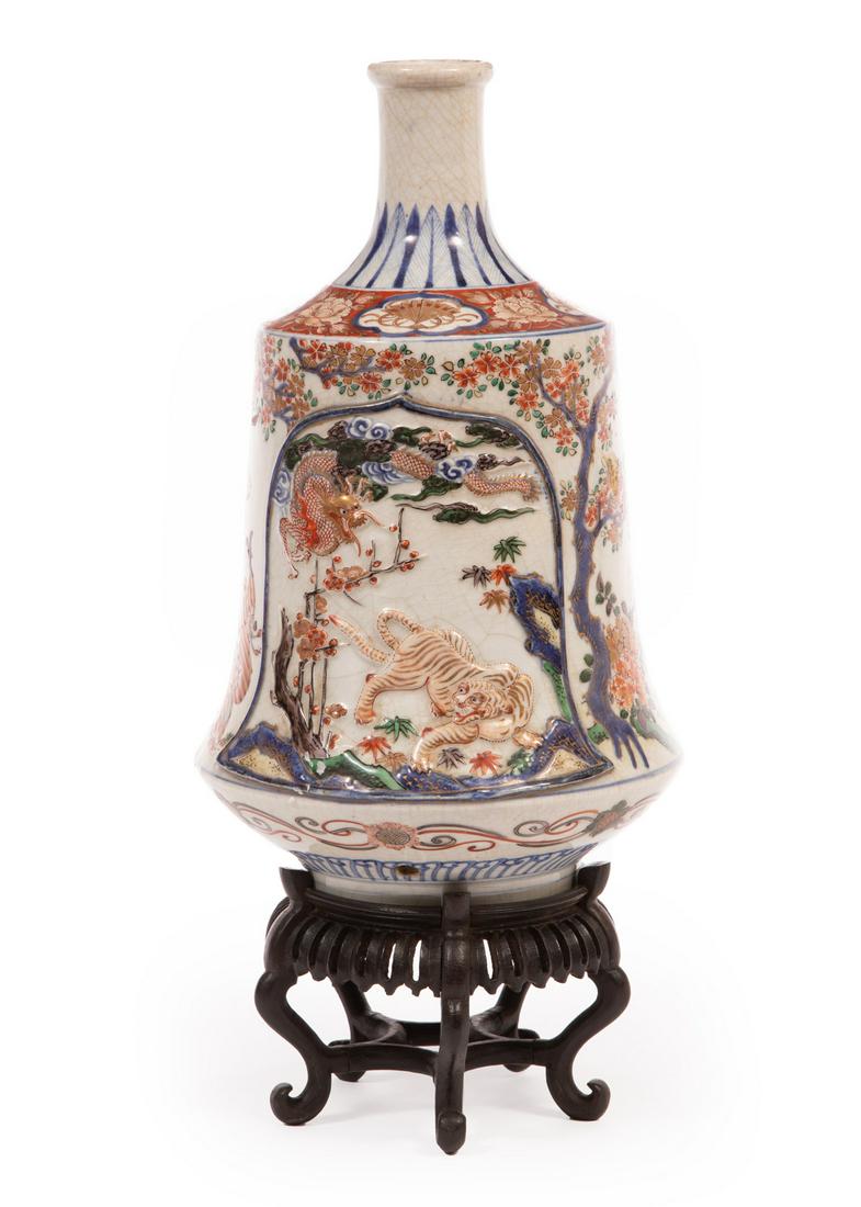 Japanese Polychrome Porcelain Bottle Vase (1 of 3)
