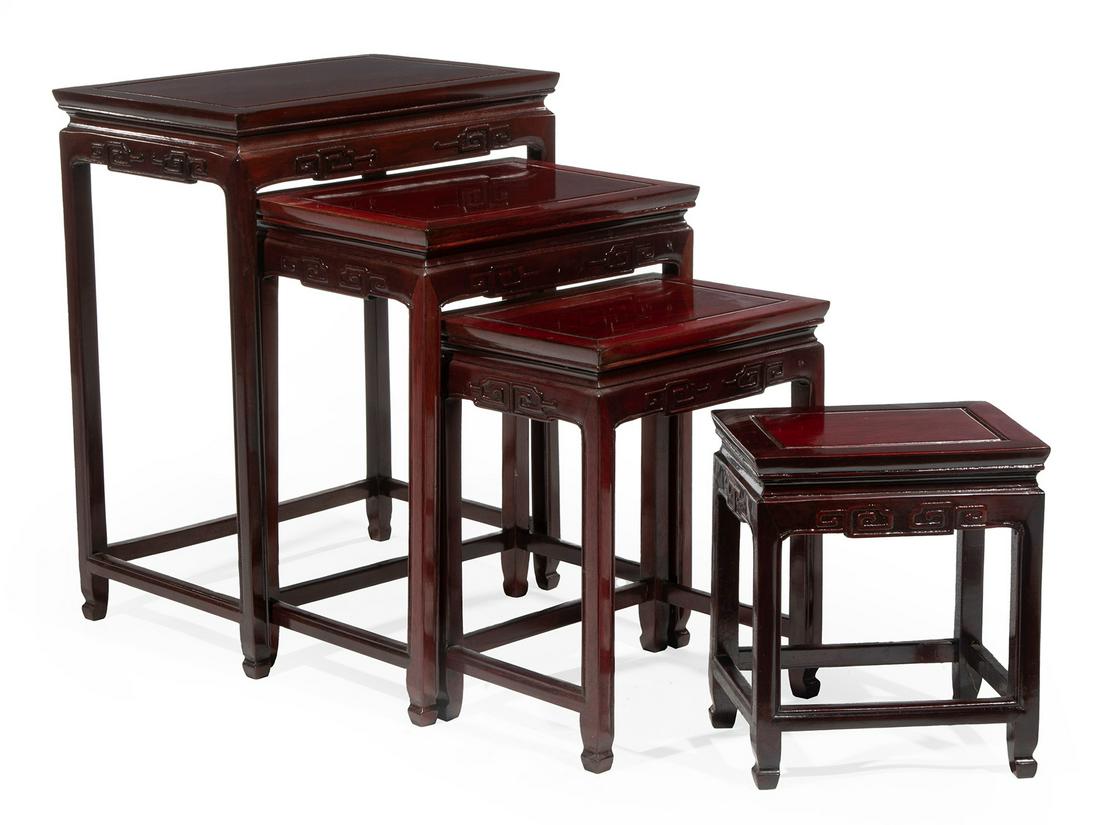 Set of Four Chinese Carved Hardwood Nesting Tables (1 of 2)
