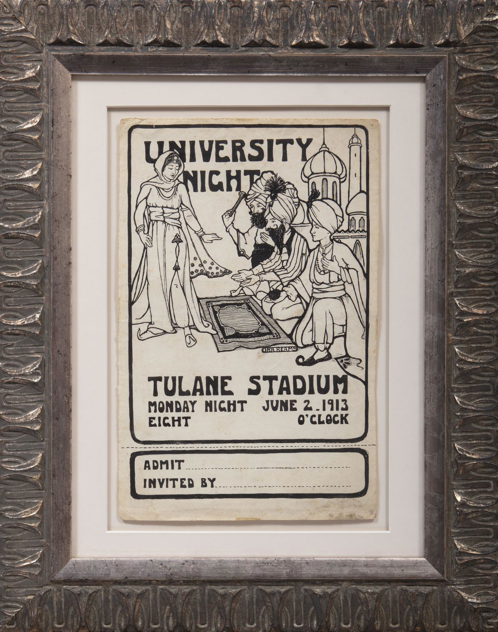 Ora Moss Reams (American/Louisiana, 1891-1988) , "University Night, Tulane Stadium", 1913, pen and (1 of 3)