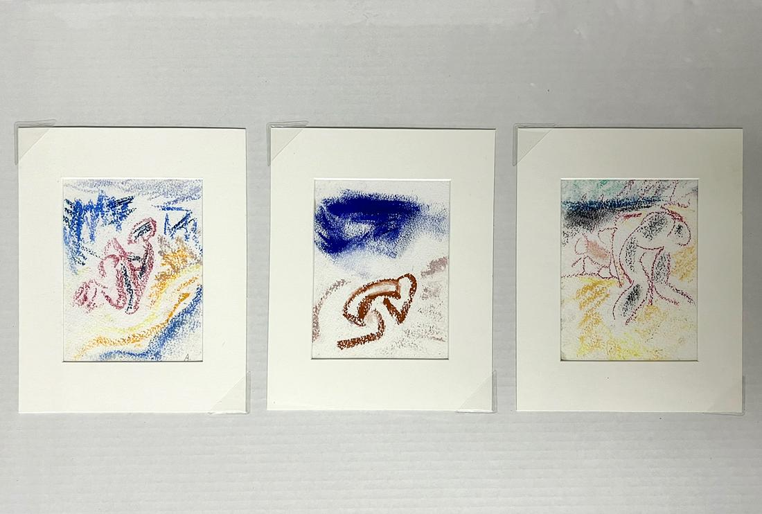 Mary Abbott (American/New York, 1921-2019) , "Figure Studies", 3 pastels on paper, one initialed "A" (1 of 2)