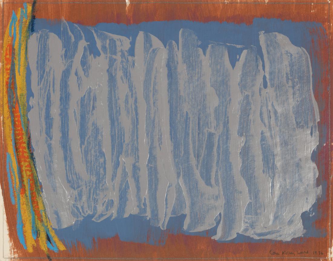 Cora Kelley Ward (American/Louisiana, 1920-1989) , "Untitled: Abstract", 1976, acrylic and oil: Cora Kelley Ward (American/Louisiana, 1920-1989) , "Untitled: Abstract", 1976, acrylic and oil crayon on paper, signed and dated lower right, 11 3/4 in. x 15 in., unframed. Note: “There are no w