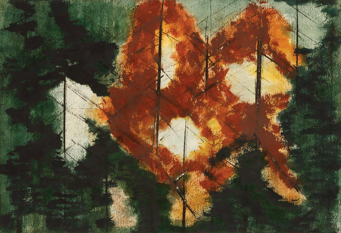 Cora Kelley Ward (American/Louisiana, 1920-1989) , "Untitled: Abstract", 1954, watercolor on paper,: Cora Kelley Ward (American/Louisiana, 1920-1989) , "Untitled: Abstract", 1954, watercolor on paper, signed and dated lower right, 9 3/4 in. x 14 in., matted, overall 13 3/4 in. x 18 in.