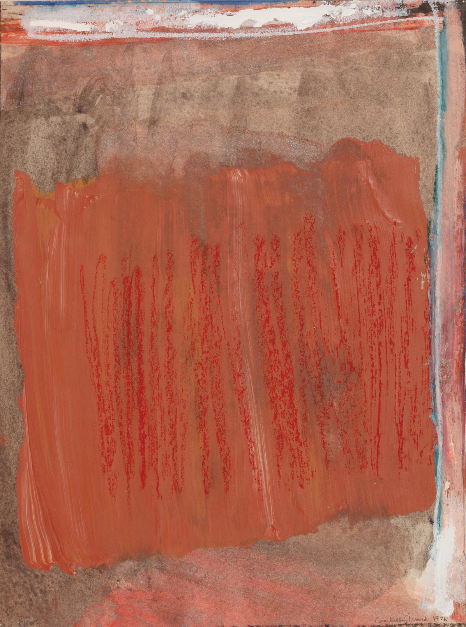 Cora Kelley Ward (American/Louisiana, 1920-1989) , "Untitled: Abstract", 1976, mixed media on paper,: Cora Kelley Ward (American/Louisiana, 1920-1989) , "Untitled: Abstract", 1976, mixed media on paper, pencil-signed and dated lower right, 17 7/8 in. x 13 1/4 in., unframed.
