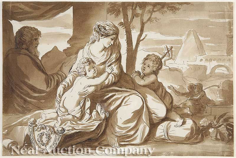 Francesco Bartolozzi (Italian, 1727-1815): Francesco Bartolozzi (Italian, 1727-1815), "Virgin and Child with St. John the Baptist", watercolor and ink on paper, sight 9 in. x 13 in., framed Provenance: Sold in these rooms December 8, 2000 as l