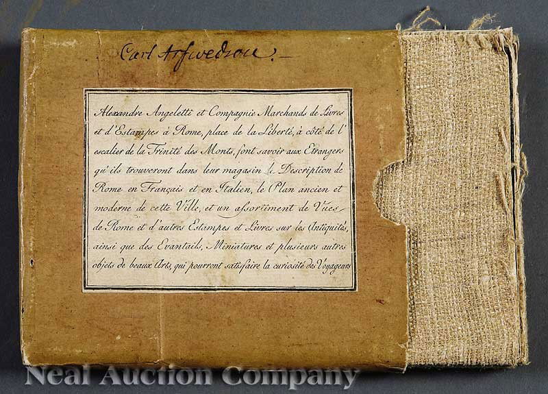 [Rome Map ]1781, Giuseppe Vasi (Italian, 1710-178: [Rome Map], Giuseppe Vasi (Italian, 1710-1782), "Nuova Pianta di Roma in Prospettira Dedicata...", 1781, engraved, folding, segmented map, on course linen, the papier-mâché slipcase mounted with lar