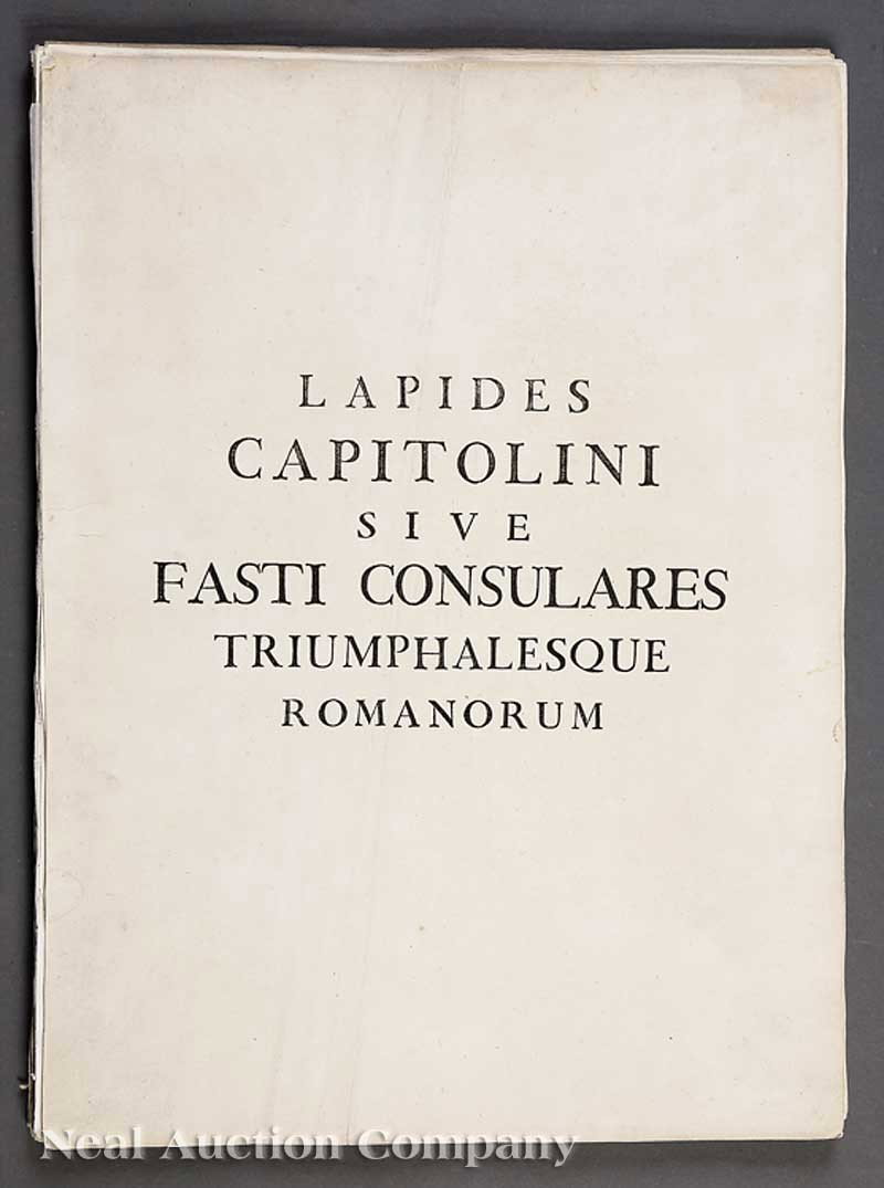 Giovanni Battista Piranesi (Italian, 1720-1778): Giovanni Battista Piranesi (Italian, 1720-1778), Lapides Capitolni sive Fasti Consulares Triumphalesq. Romanorum..., c. 1762, engravings, loose, no binding, title page, frontispiece, preface and 61 pg
