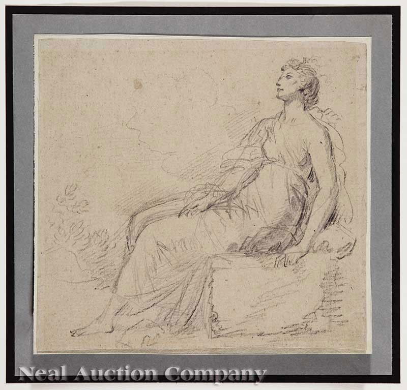 Benjamin West, P. R. A. (British, 1738-1820): Benjamin West, P. R. A. (British, 1738-1820), "Seated Female Figure (Probably Study for a Portrait)", probably c. late 1770s/early 1780s, graphite on buff laid paper, unsigned, 7 5/8 in. x 8 1/2 in.,