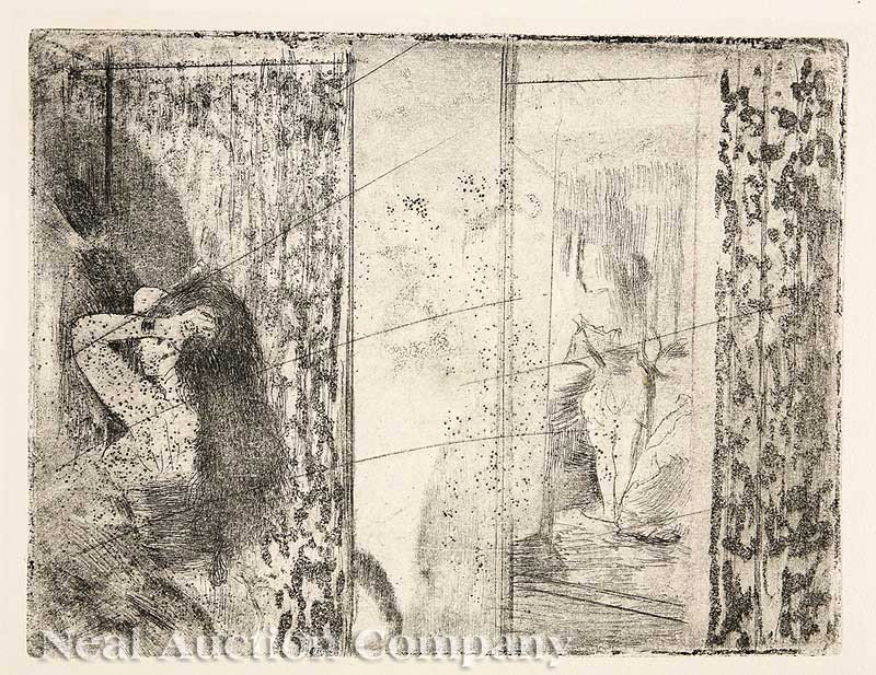 Edgar Degas (French, 1834-1917): Edgar Degas (French, 1834-1917), "Loges d'Actrices", etching and aquatint, final state, from the cancelled plate, image 6 3/8 in. x 8 3/8 in