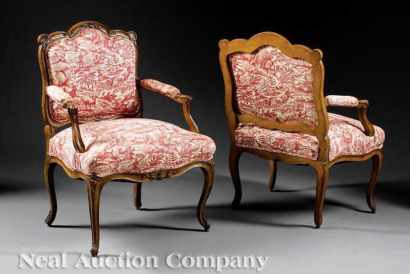 Pair of Louis XV/XVI Carved Beech Fauteuils: A Good Pair of Louis XV/XVI Carved Beech Fauteuils, late 18th c., probably Lyon, height 36 1/2 in., width 27 in., depth 21 in