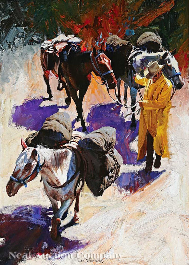 Oleg Stavrowsky (American, b. 1927): Oleg Stavrowsky (American, b. 1927), "Janine Knows the Way", oil on canvas, signed lower center, signed and titled en verso, 46 1/4 in. x 32 7/8 in., framed