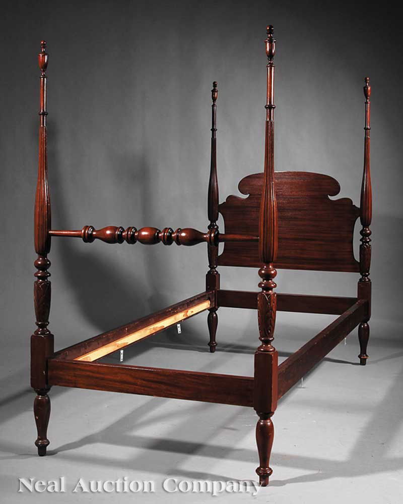 Pair of Louisiana Mahogany Convent Beds: A Pair of Louisiana Mahogany Convent Beds, early 20th c., arched headboards, turned posts, height 67 in., length 77 in., width 36 in . Note: Condition