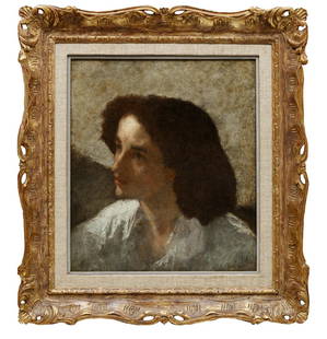 Thomas Couture (French, 1815-1879): Thomas Couture (French, 1815-1879), "Portrait of a Young Woman in Profile", oil on canvas, initialed mid-right, "Roberts Art Gallery, Toronto" plaque on reverse of frame, 19 in. x 16 5/8 in., framed,