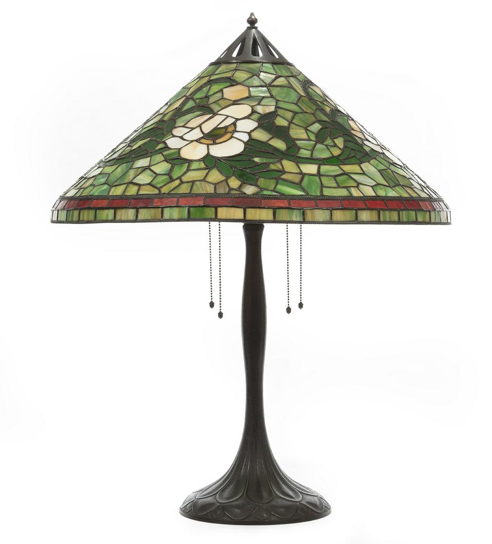 Large Handel Bronze and Leaded Glass Table Lamp (1 of 6)