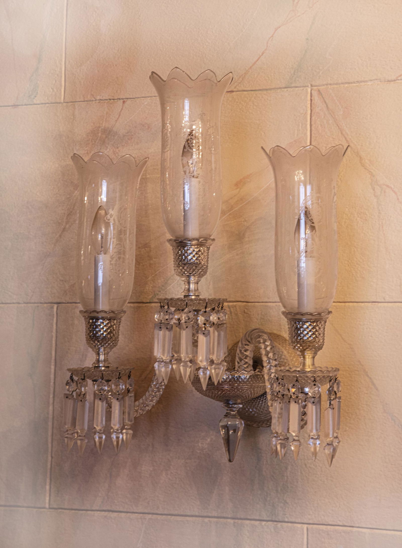 Pair of American Cut Glass Three-Light Sconces (1 of 2)