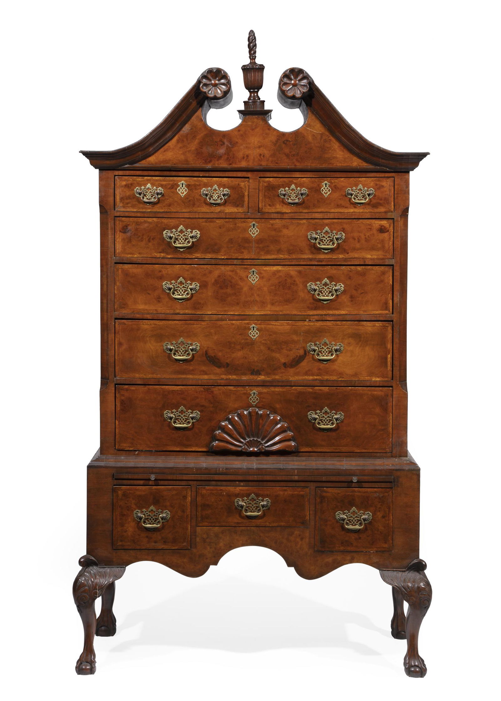 Chippendale-Style Inlaid and Burl Walnut Highboy (1 of 5)