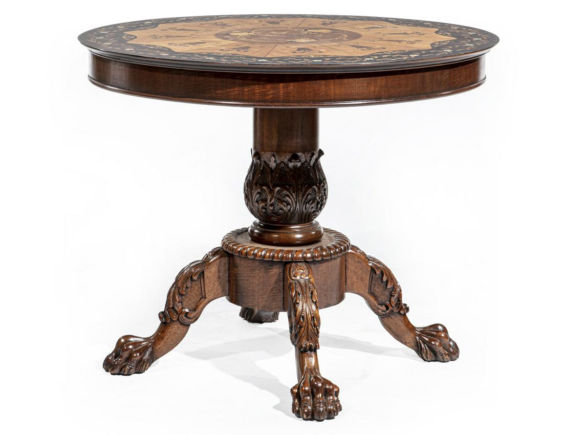 English Carved and Inlaid Mahogany Center Table (1 of 3)
