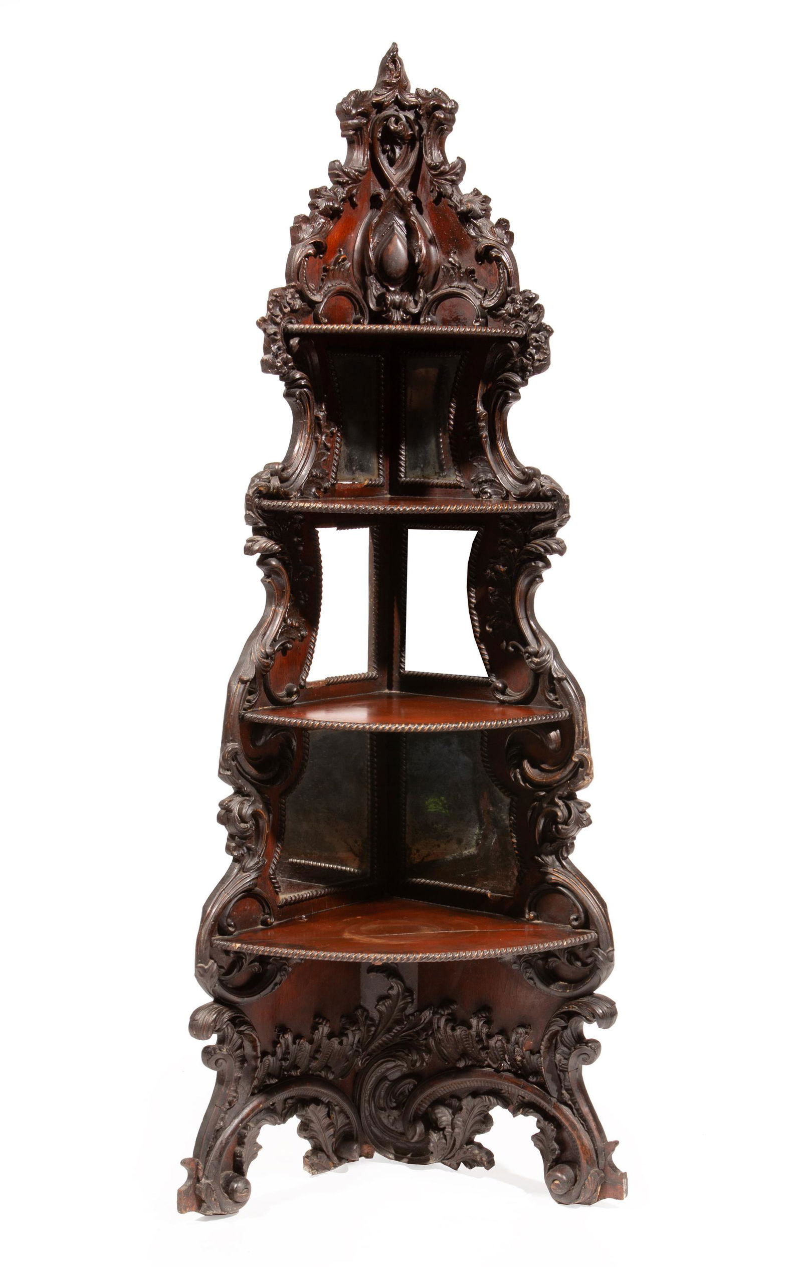American Rococo Carved Rosewood Corner Etagere (1 of 3)