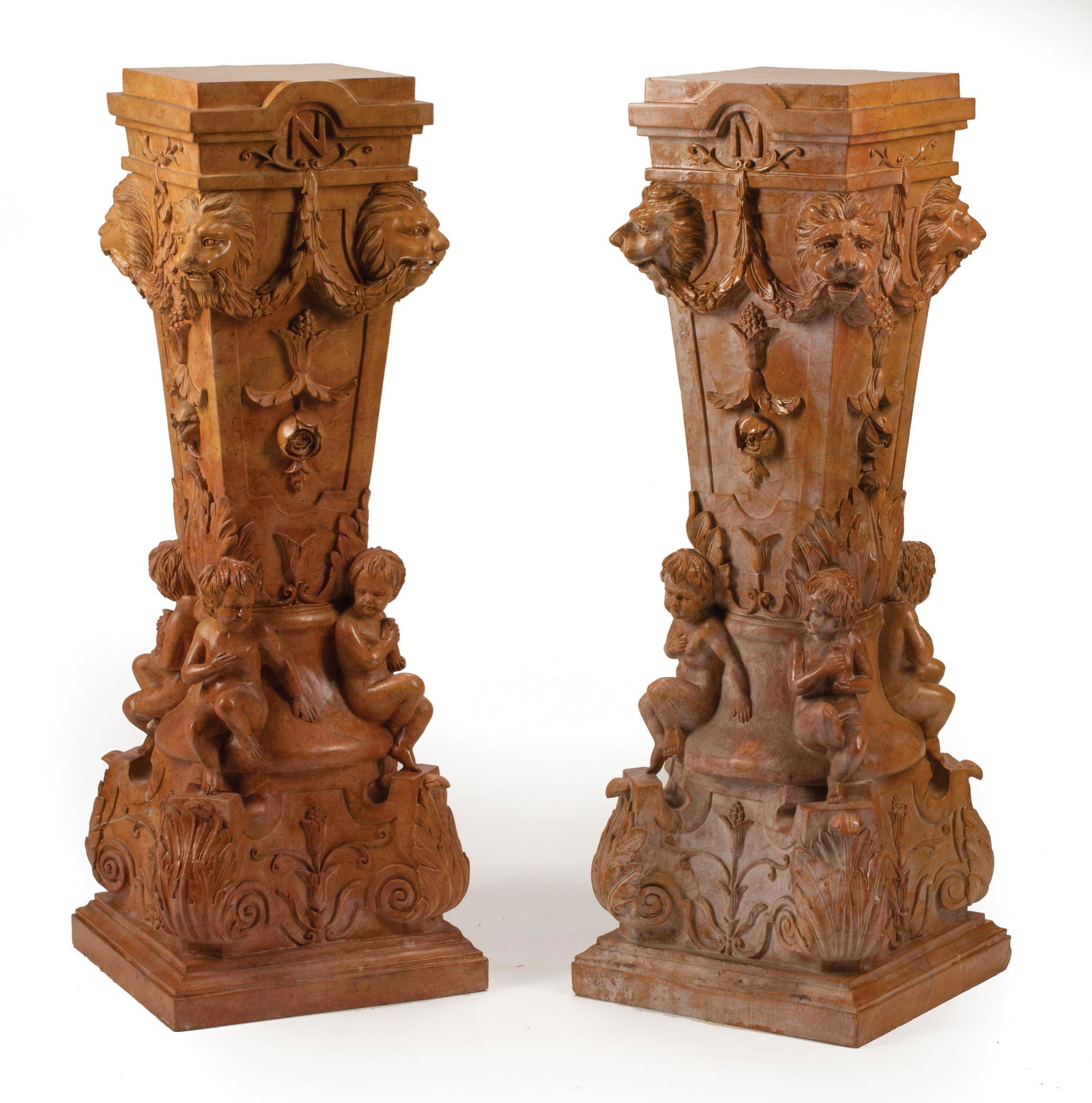 Pair of Baroque-Style Carved Marble Pedestals (1 of 4)