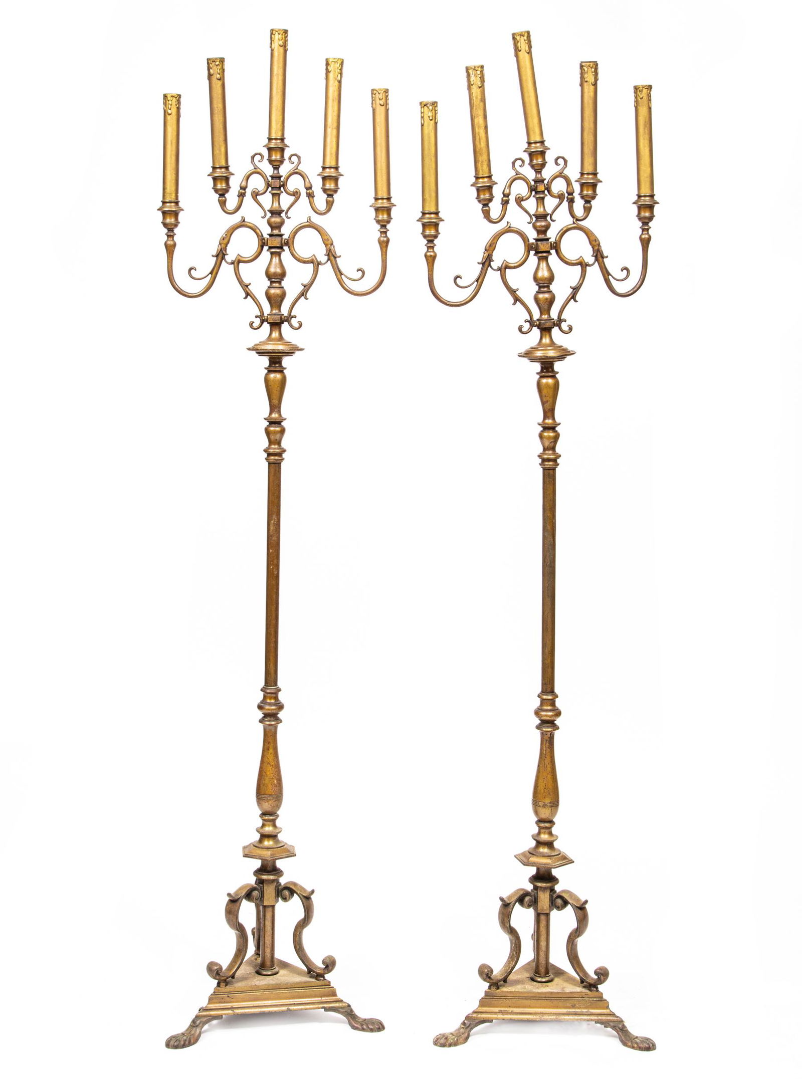 Pair of Continental Patinated Brass Torcheres (1 of 13)