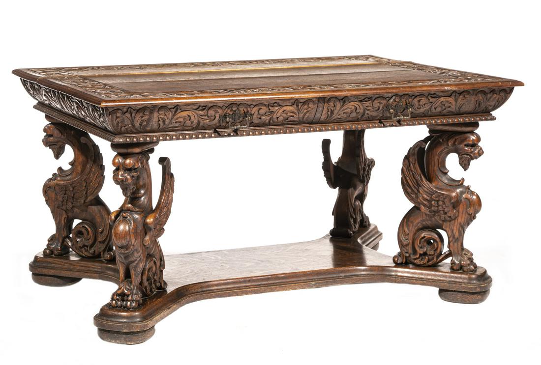 American Renaissance Carved Oak Library Table (1 of 6)