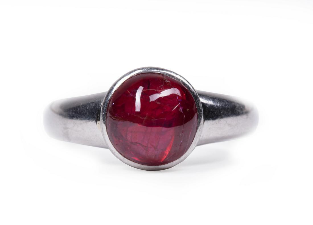 Platinum and Cabochon Ruby Man's Ring (1 of 4)