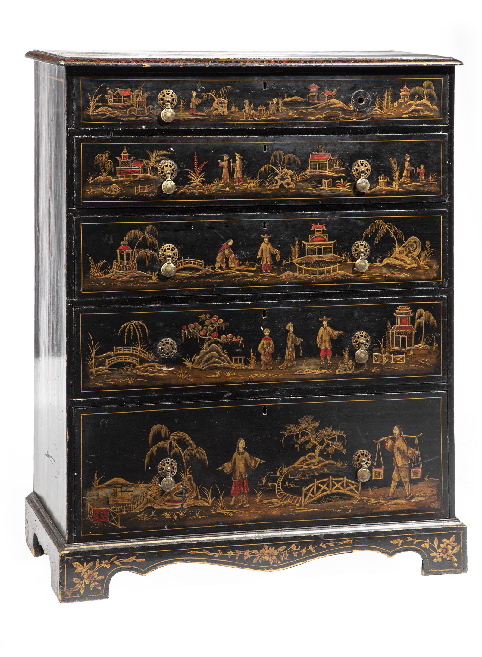 English Chinoiserie Black Lacquered Tall Chest (1 of 5)